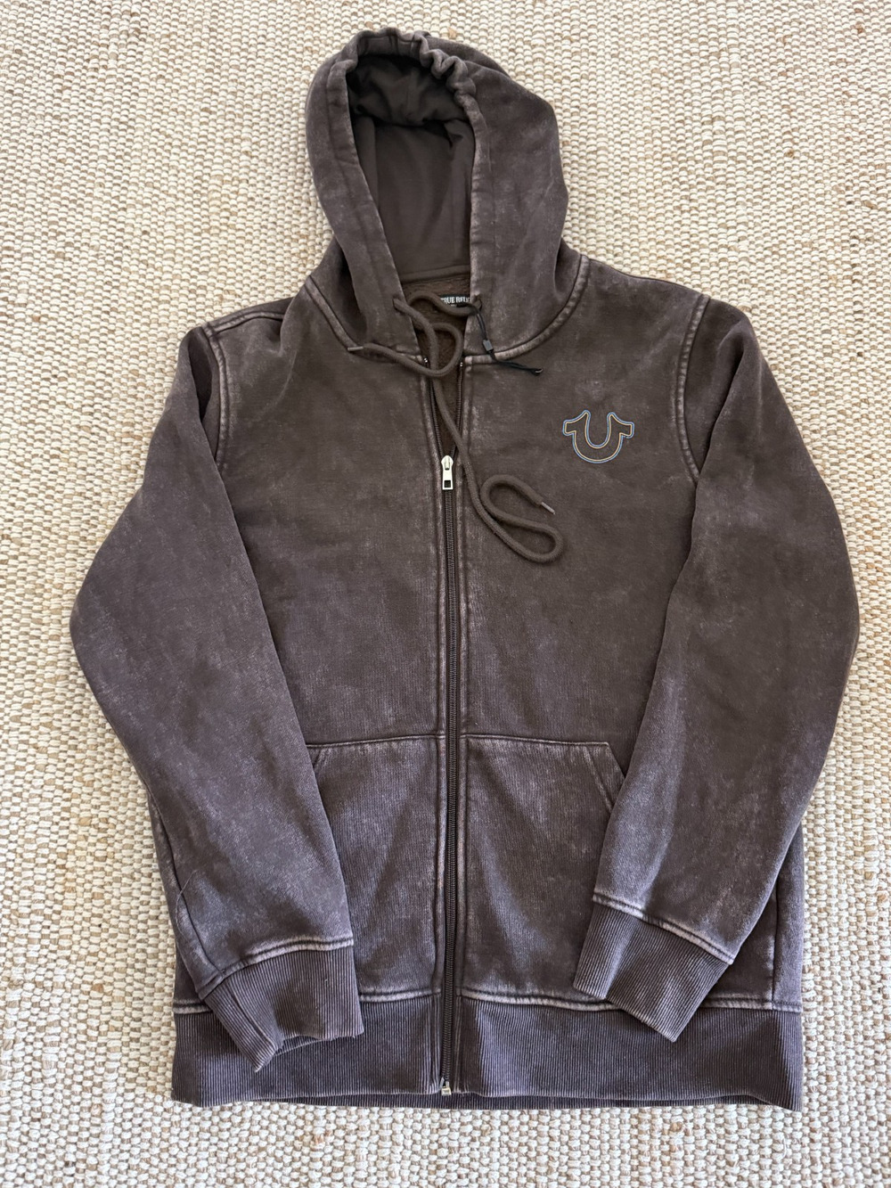 NWT True Religion Radiant Buddha Zip Hoodie Brown Mineral Wash Medium Logo